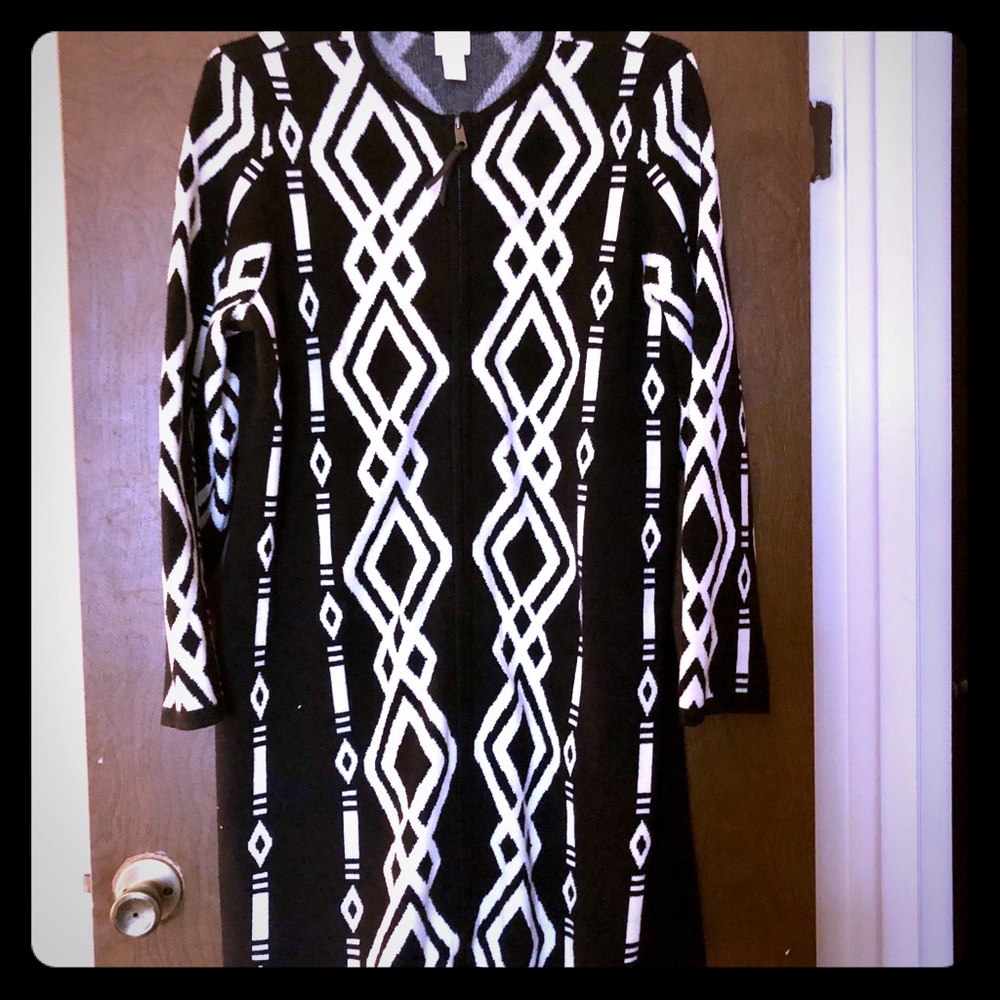 Chico’s Aztec Print Long Sweater Coat size XL